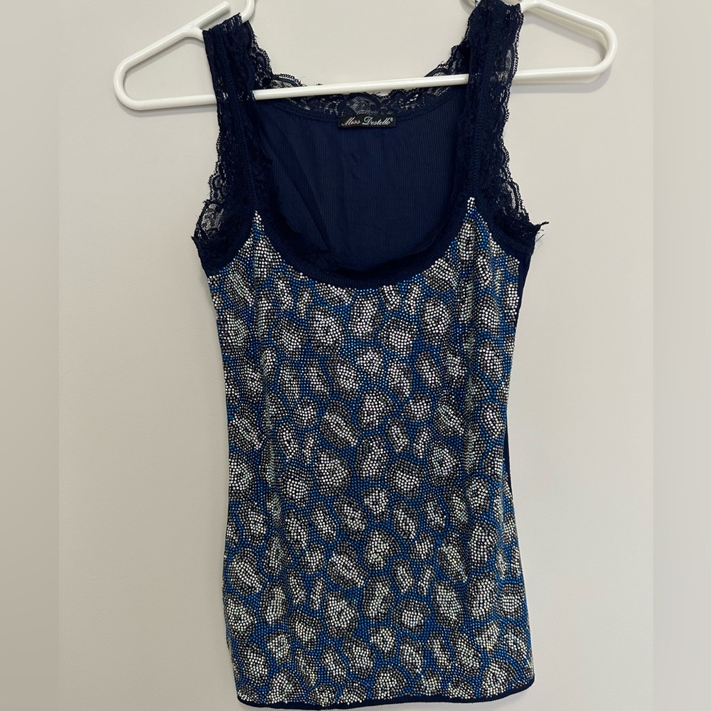 Super shine rhinestone lace top